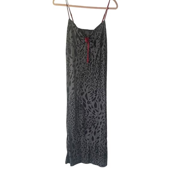Jones New York Large Black Animal Print Vampire Goth Night Gown Maxi Slip Dress - Picture 1 of 10